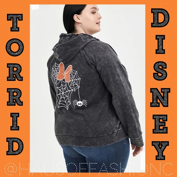 TORRID DISNEY Minnie Mouse Spider Web Head Mineral Wash Hoodie! 🎃 🕸 - Picture 1 of 9